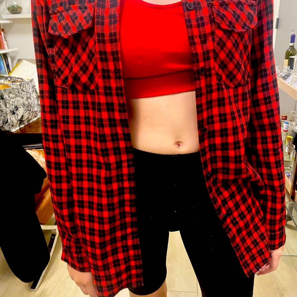 Summer long sleeve plaid shirt for woman . Size M